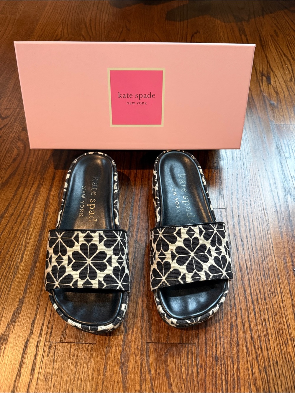 kate spade Black & White Floral Slide Sandals for Kids - Canvas Strap
